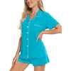 image:imageSWOMOG Womens Button Down Pajamas Set Short Sleeve Sleepwear Bride Soft Pj Lounge Sets XS3XLPeacock Blue