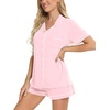 image:imageSWOMOG Womens Button Down Pajamas Set Short Sleeve Sleepwear Bride Soft Pj Lounge Sets XS3XLPink Piping Trim