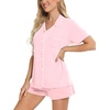 image:imageSWOMOG Womens Button Down Pajamas Set Short Sleeve Sleepwear Bride Soft Pj Lounge Sets XS3XLPink White Trim