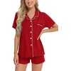 image:imageSWOMOG Womens Button Down Pajamas Set Short Sleeve Sleepwear Bride Soft Pj Lounge Sets XS3XLRed