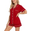 image:imageSWOMOG Womens Button Down Pajamas Set Short Sleeve Sleepwear Bride Soft Pj Lounge Sets XS3XLRed Piping Trim