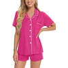 image:imageSWOMOG Womens Button Down Pajamas Set Short Sleeve Sleepwear Bride Soft Pj Lounge Sets XS3XLRose Red