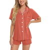 image:imageSWOMOG Womens Button Down Pajamas Set Short Sleeve Sleepwear Bride Soft Pj Lounge Sets XS3XLSalmon
