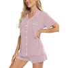 image:imageSWOMOG Womens Button Down Pajamas Set Short Sleeve Sleepwear Bride Soft Pj Lounge Sets XS3XLTaro Pink