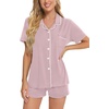 image:imageSWOMOG Womens Button Down Pajamas Set Short Sleeve Sleepwear Bride Soft Pj Lounge Sets XS3XLTaro Pink