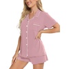 image:imageSWOMOG Womens Button Down Pajamas Set Short Sleeve Sleepwear Bride Soft Pj Lounge Sets XS3XLTaro Purple