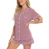 image:imageSWOMOG Womens Button Down Pajamas Set Short Sleeve Sleepwear Bride Soft Pj Lounge Sets XS3XLTaro Purple Piping Trim