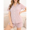 image:imageSWOMOG Womens Button Down Pajamas Set Short Sleeve Sleepwear Bride Soft Pj Lounge Sets XS3XLTaro Purple Strip