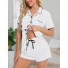 image:imageSWOMOG Womens Button Down Pajamas Set Short Sleeve Sleepwear Bride Soft Pj Lounge Sets XS3XLWhite