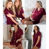 image:imageSWOMOG Womens Button Down Pajamas Set Short Sleeve Sleepwear Bride Soft Pj Lounge Sets XS3XLWine Red