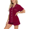 image:imageSWOMOG Womens Button Down Pajamas Set Short Sleeve Sleepwear Bride Soft Pj Lounge Sets XS3XLWine Red