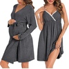 image:imageSWOMOG Womens Maternity Robe 2 Piece Nursing Nightgown for Breastfeeding 3 in 1 Labor Delivery Nursing Dress Lace BathrobeAdark Gray