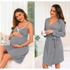 image:imageSWOMOG Womens Maternity Robe 2 Piece Nursing Nightgown for Breastfeeding 3 in 1 Labor Delivery Nursing Dress Lace BathrobeGrey