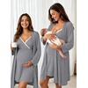 image:imageSWOMOG Womens Maternity Robe 2 Piece Nursing Nightgown for Breastfeeding 3 in 1 Labor Delivery Nursing Dress Lace BathrobeGrey
