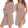 image:imageSWOMOG Womens Maternity Robe 2 Piece Nursing Nightgown for Breastfeeding 3 in 1 Labor Delivery Nursing Dress Lace BathrobeLight Brown