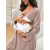image:imageSWOMOG Womens Maternity Robe 2 Piece Nursing Nightgown for Breastfeeding 3 in 1 Labor Delivery Nursing Dress Lace BathrobeLight Brown