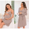 image:imageSWOMOG Womens Maternity Robe 2 Piece Nursing Nightgown for Breastfeeding 3 in 1 Labor Delivery Nursing Dress Lace BathrobeLight Brown