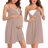 image:imageSWOMOG Womens Maternity Robe 2 Piece Nursing Nightgown for Breastfeeding 3 in 1 Labor Delivery Nursing Dress Lace BathrobeLight Brown