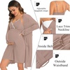 image:imageSWOMOG Womens Maternity Robe 2 Piece Nursing Nightgown for Breastfeeding 3 in 1 Labor Delivery Nursing Dress Lace BathrobeLight Brown