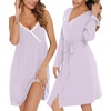 image:imageSWOMOG Womens Maternity Robe 2 Piece Nursing Nightgown for Breastfeeding 3 in 1 Labor Delivery Nursing Dress Lace BathrobeLilac