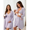 image:imageSWOMOG Womens Maternity Robe 2 Piece Nursing Nightgown for Breastfeeding 3 in 1 Labor Delivery Nursing Dress Lace BathrobeLilac