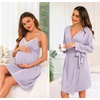 image:imageSWOMOG Womens Maternity Robe 2 Piece Nursing Nightgown for Breastfeeding 3 in 1 Labor Delivery Nursing Dress Lace BathrobeLilac