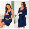 image:imageSWOMOG Womens Maternity Robe 2 Piece Nursing Nightgown for Breastfeeding 3 in 1 Labor Delivery Nursing Dress Lace BathrobeNavy Blue
