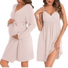 image:imageSWOMOG Womens Maternity Robe 2 Piece Nursing Nightgown for Breastfeeding 3 in 1 Labor Delivery Nursing Dress Lace BathrobeOatmeal Ash