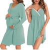 image:imageSWOMOG Womens Maternity Robe 2 Piece Nursing Nightgown for Breastfeeding 3 in 1 Labor Delivery Nursing Dress Lace BathrobeSage Green