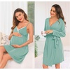 image:imageSWOMOG Womens Maternity Robe 2 Piece Nursing Nightgown for Breastfeeding 3 in 1 Labor Delivery Nursing Dress Lace BathrobeSage Green