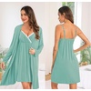 image:imageSWOMOG Womens Maternity Robe 2 Piece Nursing Nightgown for Breastfeeding 3 in 1 Labor Delivery Nursing Dress Lace BathrobeSage Green