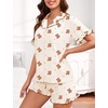 image:imageSWOMOG Womens Pajama Sets Cute Ruffle Matching PJs Sleepwear Button Down Short Sleeve Loungewear 2 Piece PJ SetBear Beige