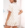 image:imageSWOMOG Womens Pajama Sets Cute Ruffle Matching PJs Sleepwear Button Down Short Sleeve Loungewear 2 Piece PJ SetBeige Cherry