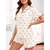 image:imageSWOMOG Womens Pajama Sets Cute Ruffle Matching PJs Sleepwear Button Down Short Sleeve Loungewear 2 Piece PJ SetBeige Cherry
