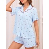 image:imageSWOMOG Womens Pajama Sets Cute Ruffle Matching PJs Sleepwear Button Down Short Sleeve Loungewear 2 Piece PJ SetBlue Plaid Cherry