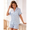image:imageSWOMOG Womens Pajama Sets Cute Ruffle Matching PJs Sleepwear Button Down Short Sleeve Loungewear 2 Piece PJ SetBlue Plaid Cherry