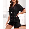 image:imageSWOMOG Womens Pajama Sets Cute Ruffle Matching PJs Sleepwear Button Down Short Sleeve Loungewear 2 Piece PJ SetCherry Black