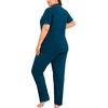 image:imageSWOMOG Womens Plus Size Pajama Set Short Sleeve Sleepwear Top and Pants Button Up Pajamas for Women LoungewearBlue Green