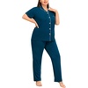 image:imageSWOMOG Womens Plus Size Pajama Set Short Sleeve Sleepwear Top and Pants Button Up Pajamas for Women LoungewearBlue Green