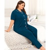 image:imageSWOMOG Womens Plus Size Pajama Set Short Sleeve Sleepwear Top and Pants Button Up Pajamas for Women LoungewearBlue Green
