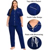 image:imageSWOMOG Womens Plus Size Pajama Set Short Sleeve Sleepwear Top and Pants Button Up Pajamas for Women LoungewearNavy Blue