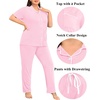 image:imageSWOMOG Womens Plus Size Pajama Set Short Sleeve Sleepwear Top and Pants Button Up Pajamas for Women LoungewearPink