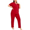 image:imageSWOMOG Womens Plus Size Pajama Set Short Sleeve Sleepwear Top and Pants Button Up Pajamas for Women LoungewearRed