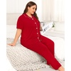image:imageSWOMOG Womens Plus Size Pajama Set Short Sleeve Sleepwear Top and Pants Button Up Pajamas for Women LoungewearRed