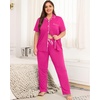 image:imageSWOMOG Womens Plus Size Pajama Set Short Sleeve Sleepwear Top and Pants Button Up Pajamas for Women LoungewearRose Red