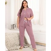 image:imageSWOMOG Womens Plus Size Pajama Set Short Sleeve Sleepwear Top and Pants Button Up Pajamas for Women LoungewearTaro Purple