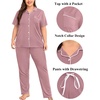 image:imageSWOMOG Womens Plus Size Pajama Set Short Sleeve Sleepwear Top and Pants Button Up Pajamas for Women LoungewearTaro Purple