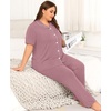 image:imageSWOMOG Womens Plus Size Pajama Set Short Sleeve Sleepwear Top and Pants Button Up Pajamas for Women LoungewearTaro Purple