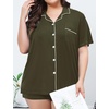 image:imageSWOMOG Womens Plus Size Pajamas Set Button Down Tops Short Sleeve Sleepwear Soft Pajama Shorts 2 Pcs Lounge Sets With PocketArmy Green
