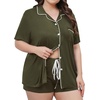 image:imageSWOMOG Womens Plus Size Pajamas Set Button Down Tops Short Sleeve Sleepwear Soft Pajama Shorts 2 Pcs Lounge Sets With PocketArmy Green
